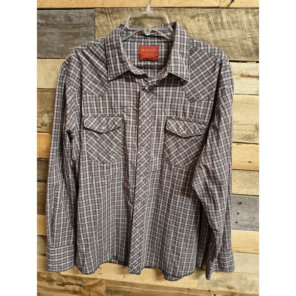 VTG Rustler Men's XL Pearl Snap Western Shirt X-Long Tails Long Sleeve Plaid - Picture 1 of 4